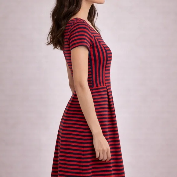 J.Crew Red & black Striped Fit and Flare Dress Size 12 | Short Sleeve Casual - Picture 2 of 7